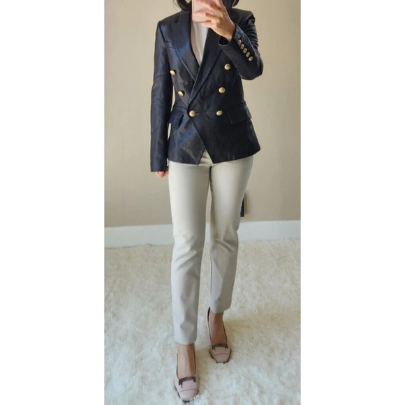 NWD L'Agence Kenzie Double Breasted Leather Blazer Size 2 Black - Picture 2 of 14
